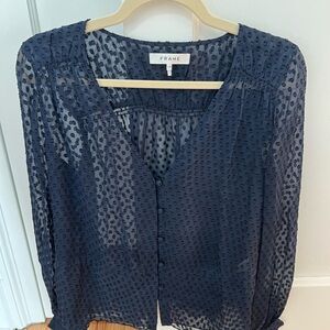 Frame Women's Navy Textured Silk Sheer Blouse